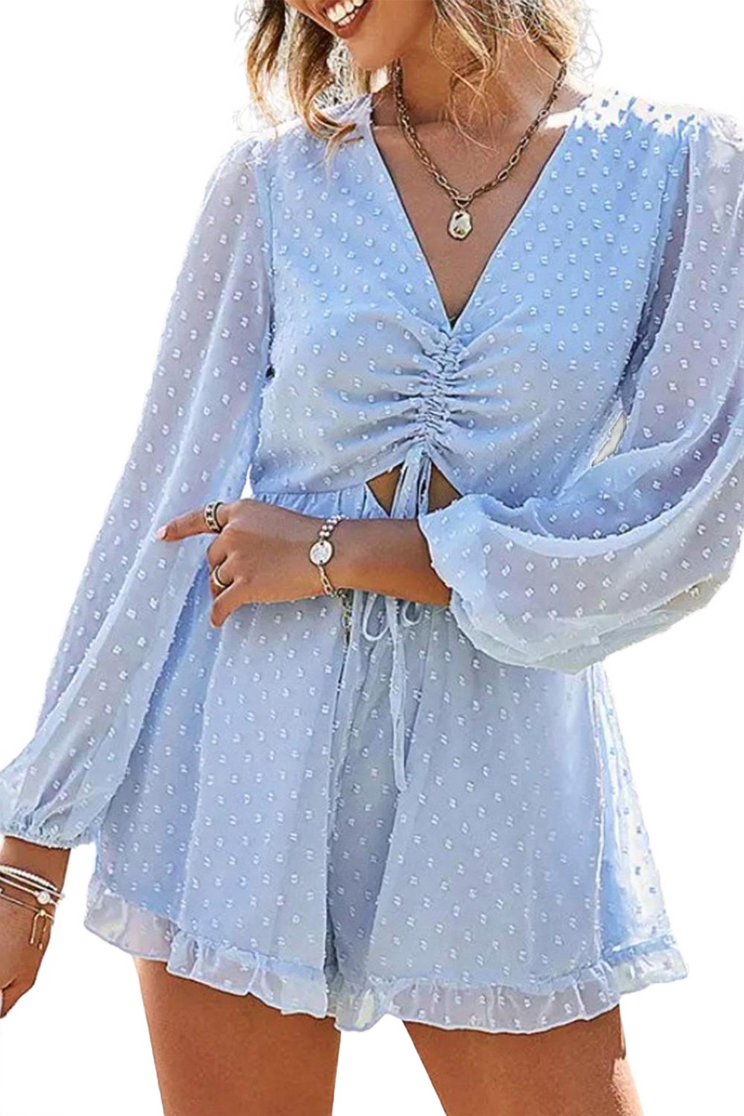 Ромпер с рюшами и воланами из шифона в голубом цвете L Michele
Ромпер с рюшами и воланами из шифона в голубом цвете L Michele