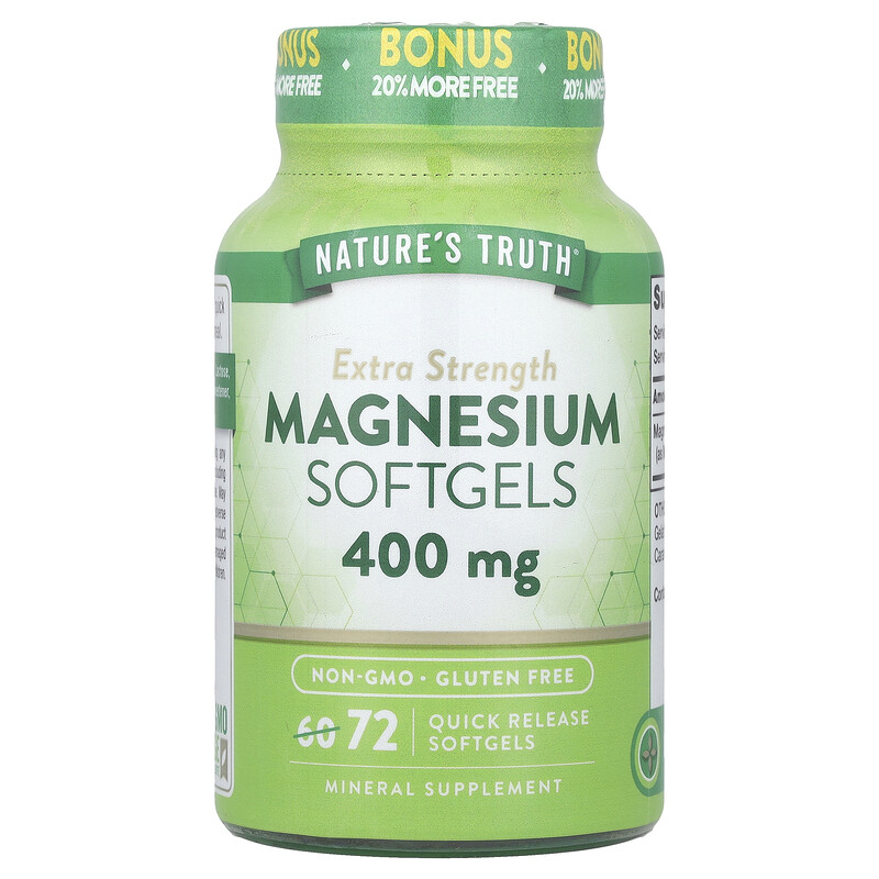 Nature's Truth, Магний Extra Strength, 400 мг, 72 мягких капсулы быстрого высвобождения
Nature's Truth, Магний Extra Strength, 400 мг, 72 мягких капсулы быстрого высвобождения