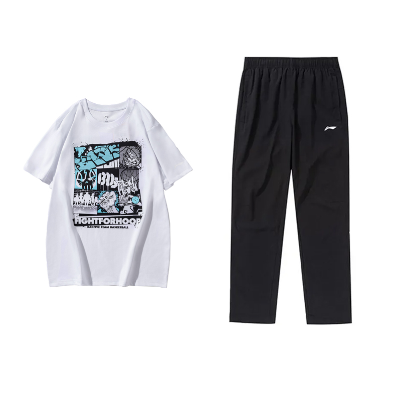 LiNing Повседневная спортивная одежда унисекс, set (белый short-sleeved shirt+черный pants)
LiNing Повседневная спортивная одежда унисекс, set (белый short-sleeved shirt+черный pants)