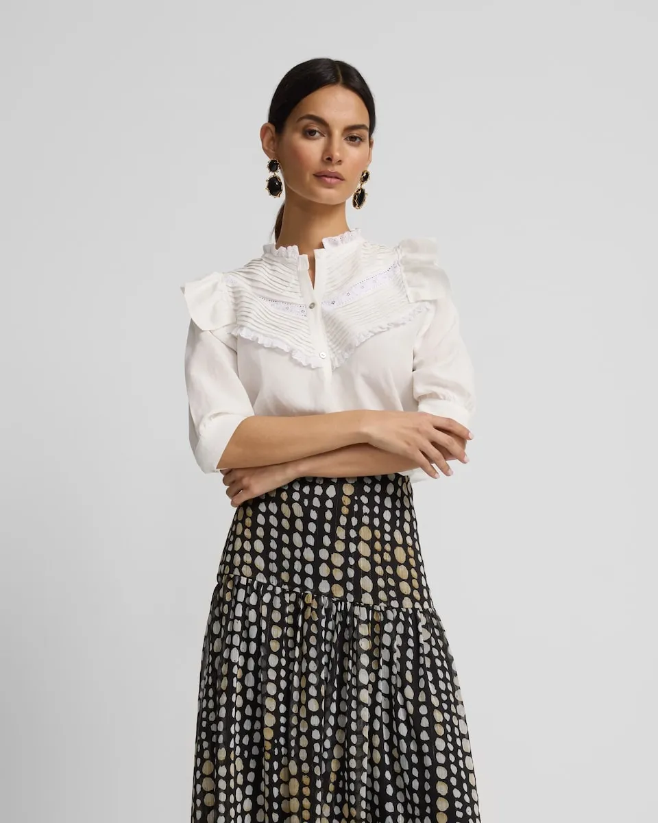 Женская блуза с грудкой и рюшами белого цвета Silbon
Женская блуза с грудкой и рюшами белого цвета Silbon