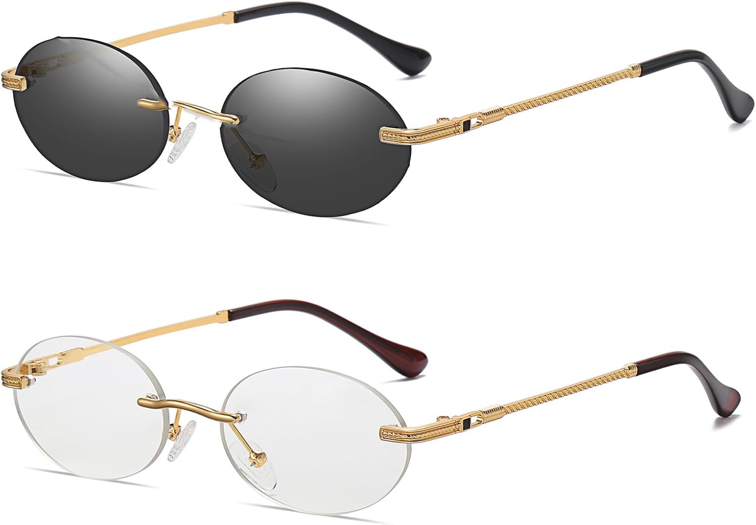 Ретро овальные солнцезащитные очки без оправы, маленькие круглые очки без оправы, защита от УФ-излучения UV400, модные очки для мужчин и женщин TOSGMLOUS, 2pack (Black + Clear)
Ретро овальные солнцезащитные очки без оправы, маленькие круглые очки без оправы, защита от УФ-излучения UV400, модные очки для мужчин и женщин TOSGMLOUS, 2pack (Black + Clear)
