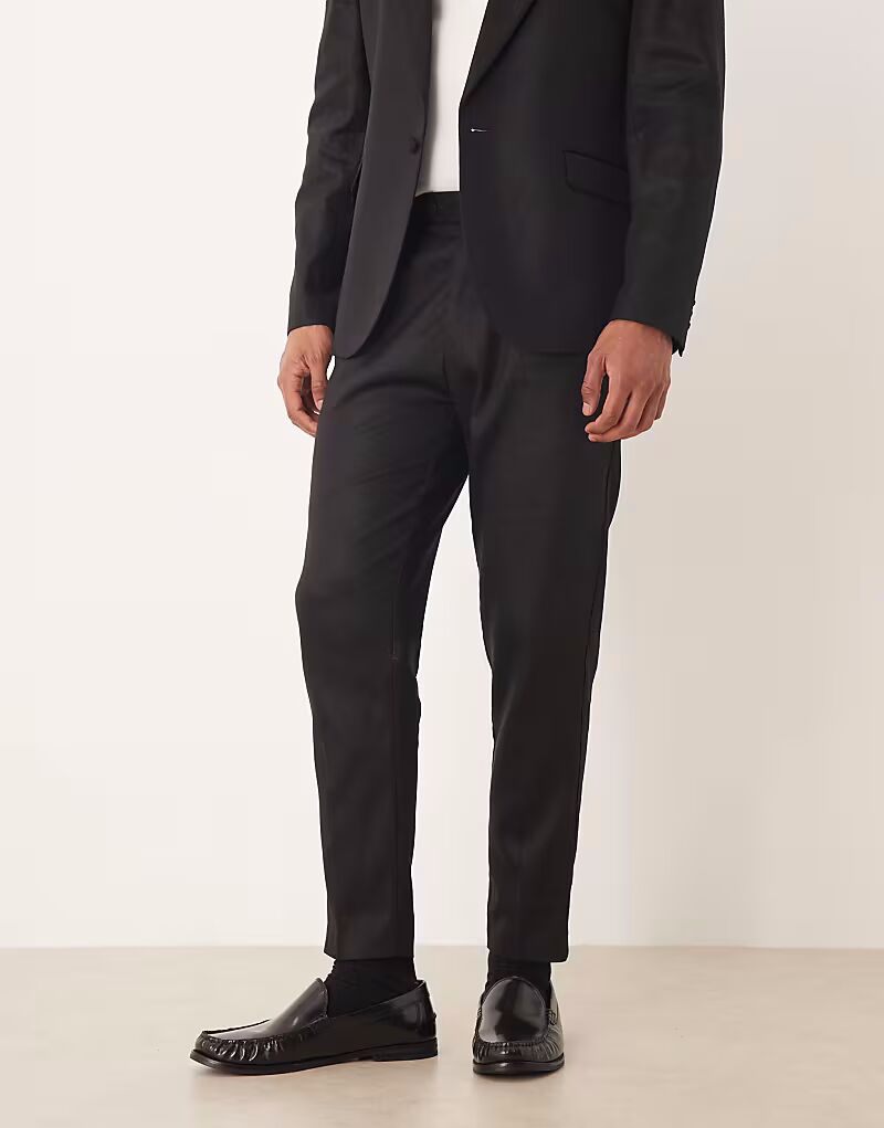 Зауженные брюки из костюмной ткани с льном черного блестящего цвета Asos Design
Зауженные брюки из костюмной ткани с льном черного блестящего цвета Asos Design