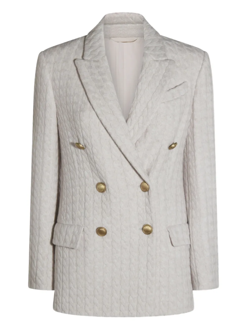 Двубортное пальто с косичной вязкой Brunello Cucinelli, белый
Двубортное пальто с косичной вязкой Brunello Cucinelli, белый