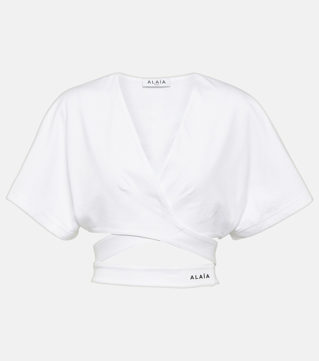 Укороченный топ из хлопкового джерси с логотипом ALAÏA, белый
Укороченный топ из хлопкового джерси с логотипом ALAÏA, белый