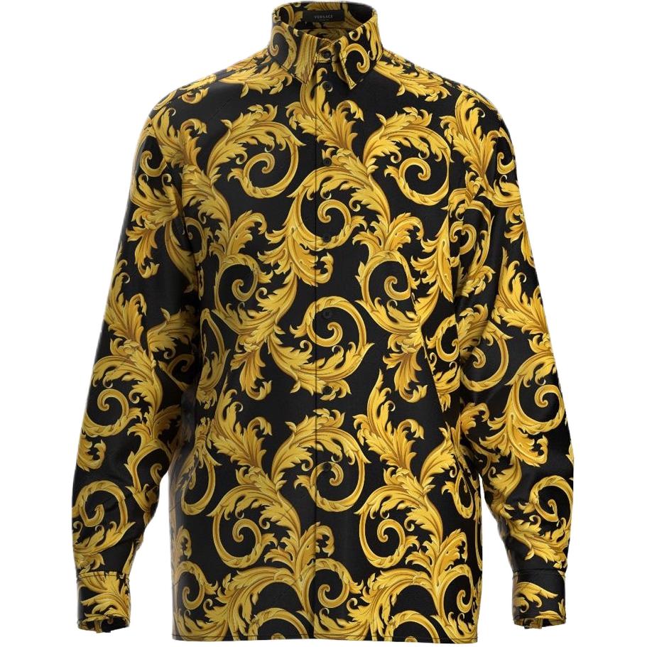 Versace Мужская рубашка с черными лацканами, средней высоты
Versace Мужская рубашка с черными лацканами, средней высоты