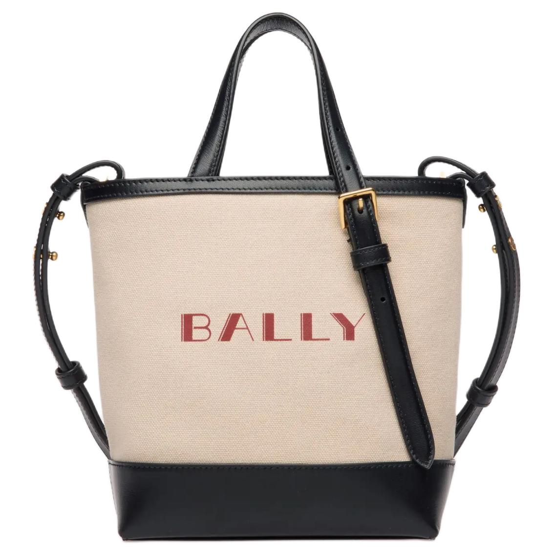 BALLY Сумка из кожи и холста с наплечным ремнем через плечо маленькая женская натуральная и черная