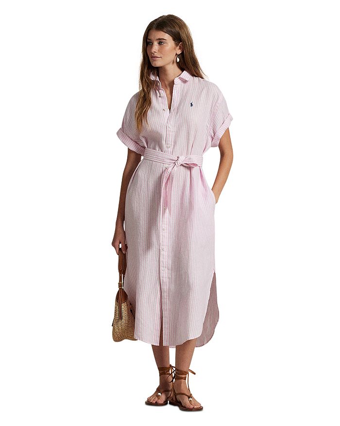 Полосатое льняное платье-рубашка с короткими рукавами Ralph Lauren, розовый
Полосатое льняное платье-рубашка с короткими рукавами Ralph Lauren, розовый