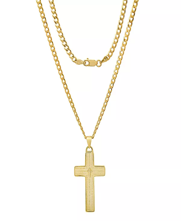 Браслет унисекс из стерлингового серебра 14 карат с кубинской суперплоской цепочкой и подвеской в виде креста с молитвой Господней Steeltime, gold
Браслет унисекс из стерлингового серебра 14 карат с кубинской суперплоской цепочкой и подвеской в виде креста с молитвой Господней Steeltime, gold