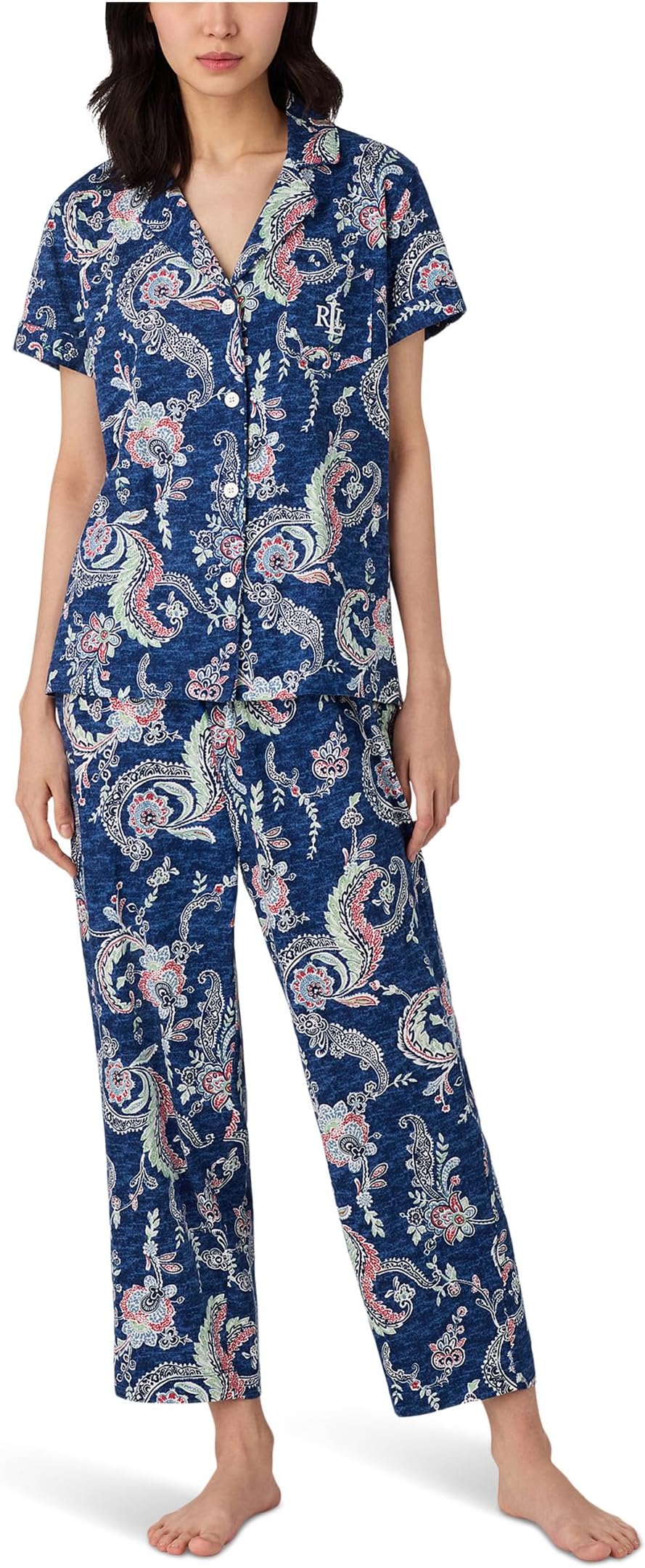 Пижама Lauren Ralph Lauren Short Sleeve Notch Collar Cropped Pant PJ Set, цвет Navy Ground Paisley 
Пижама Lauren Ralph Lauren Short Sleeve Notch Collar Cropped Pant PJ Set, цвет Navy Ground Paisley