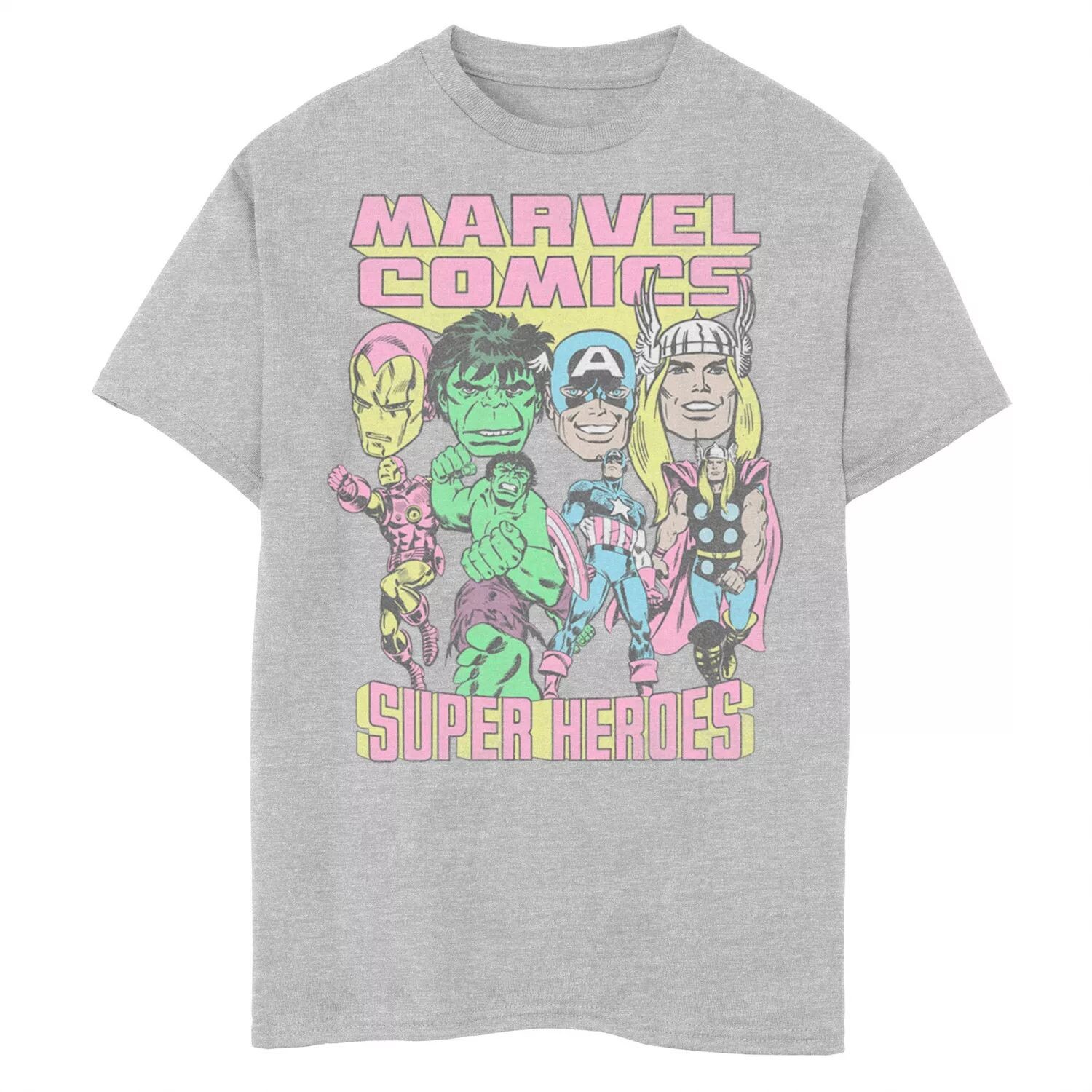 Винтажная футболка с портретом и портретом для мальчиков 8–20 лет с изображением супергероев Marvel Comics Licensed Character 
Винтажная футболка с портретом и портретом для мальчиков 8–20 лет с изображением супергероев Marvel Comics Licensed Character