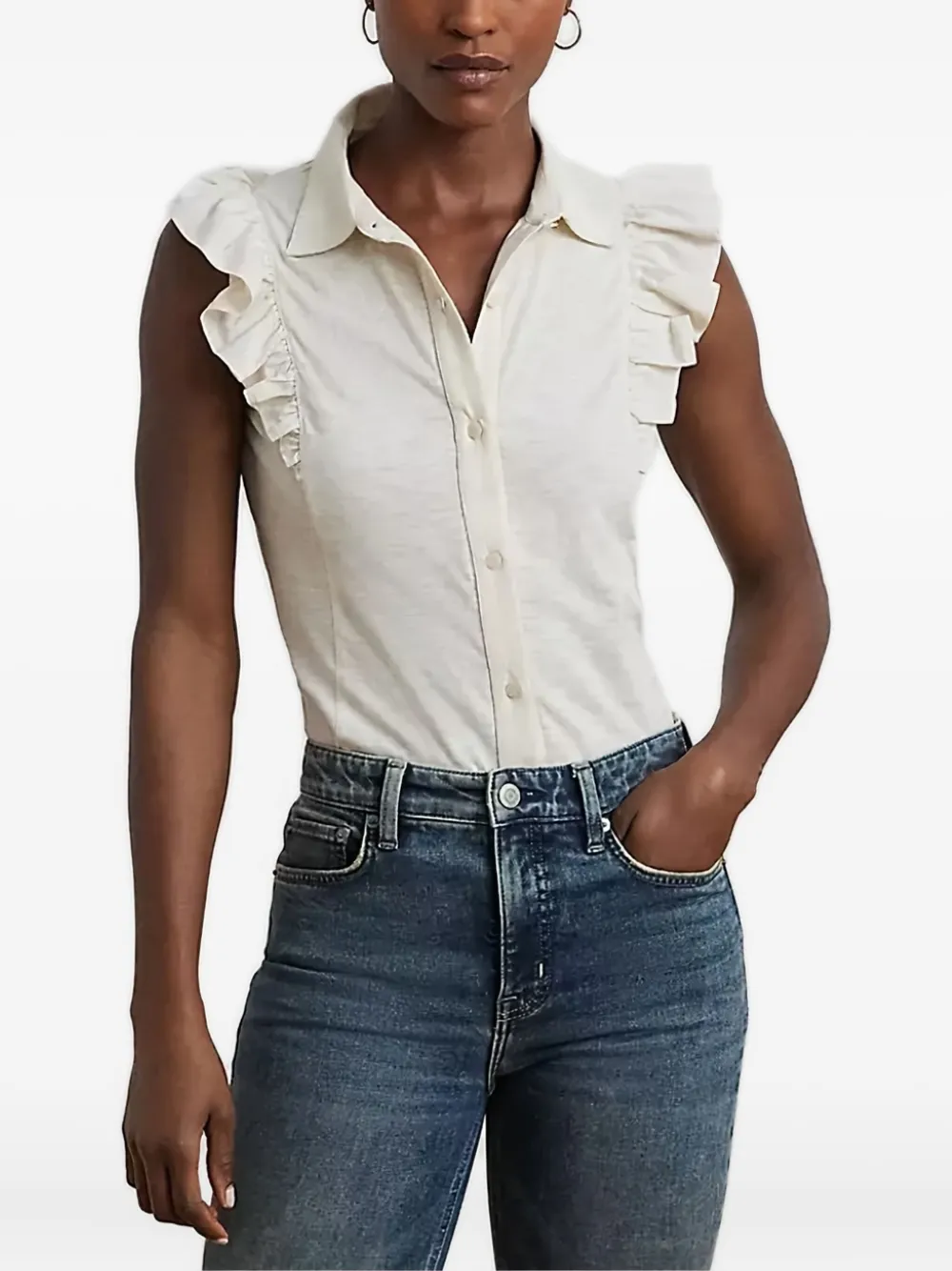 Рубашка без рукавов с оборками Lauren Ralph Lauren, белый
Рубашка без рукавов с оборками Lauren Ralph Lauren, белый