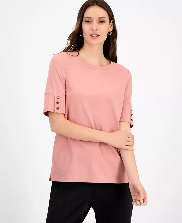 Женская футболка с круглым вырезом и пуговицами на манжетах Kasper, розовый
Женская футболка с круглым вырезом и пуговицами на манжетах Kasper, розовый