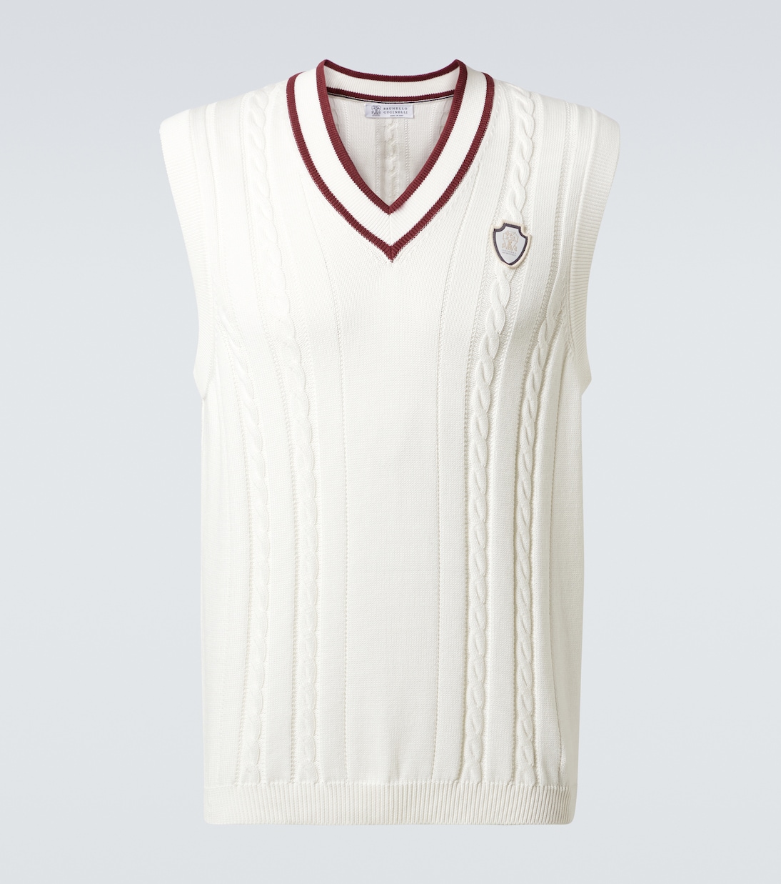 Вязаный жилет из хлопка кабельным узором Brunello Cucinelli, 2723+3985
Вязаный жилет из хлопка кабельным узором Brunello Cucinelli, 2723+3985