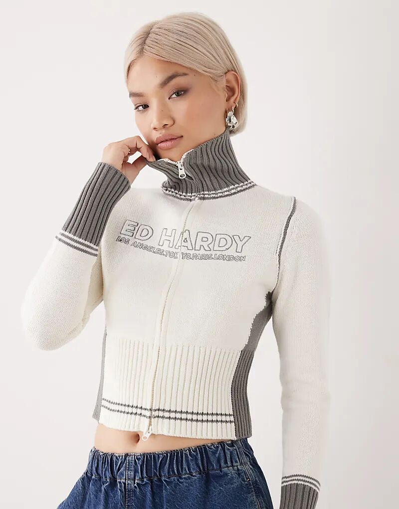 Вязаный джемпер Ed Hardy Y2K с застежкой-молнией спереди, тиснением и черепом на спине
Вязаный джемпер Ed Hardy Y2K с застежкой-молнией спереди, тиснением и черепом на спине