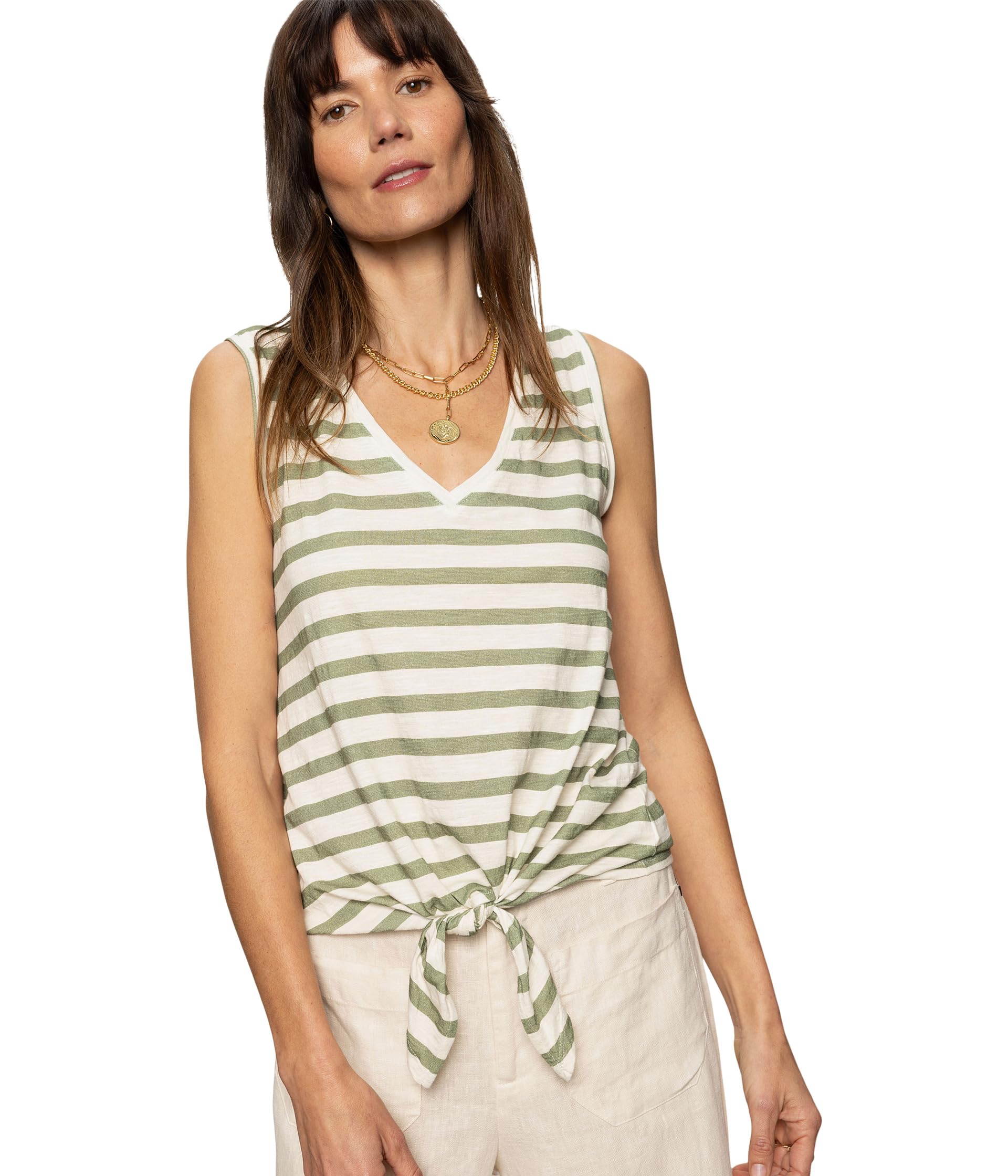 Топ Sanctuary V Neck Tie Tank, Sage/Muslin Stripe 
Топ Sanctuary V Neck Tie Tank, Sage/Muslin Stripe