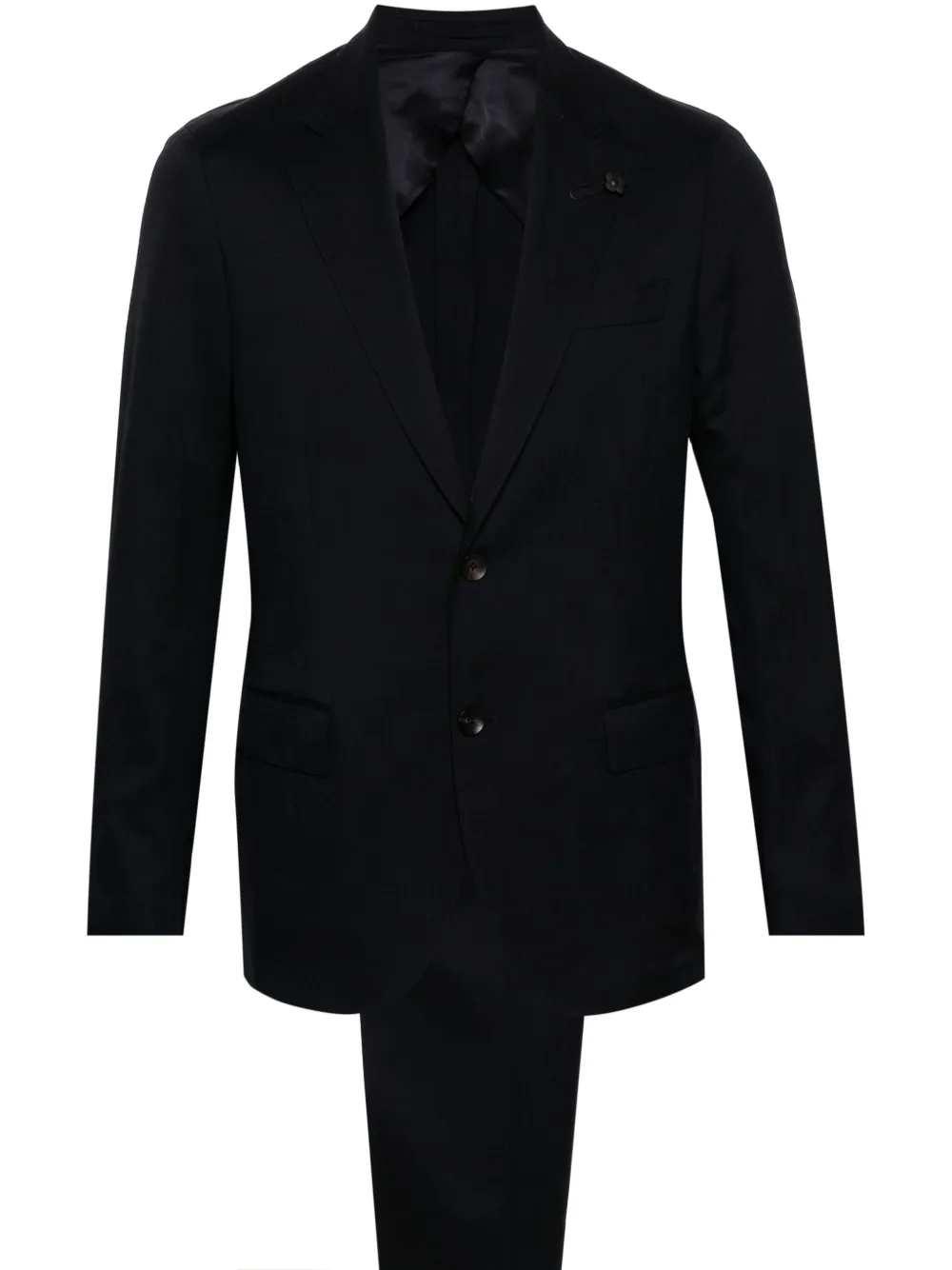 Костюм с однобортным пиджаком и брошью Lardini, синий
Костюм с однобортным пиджаком и брошью Lardini, синий