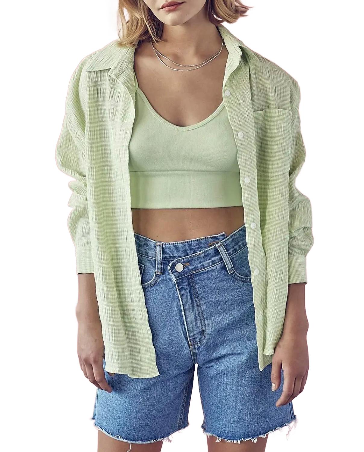 Рубашка на пуговицах со сборками и жатым узором, зеленая DESSIN STUDIO 
Рубашка на пуговицах со сборками и жатым узором, зеленая DESSIN STUDIO