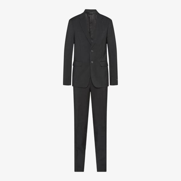 Однобортный шерстяной костюм приталенного кроя Prada, черный
Однобортный шерстяной костюм приталенного кроя Prada, черный