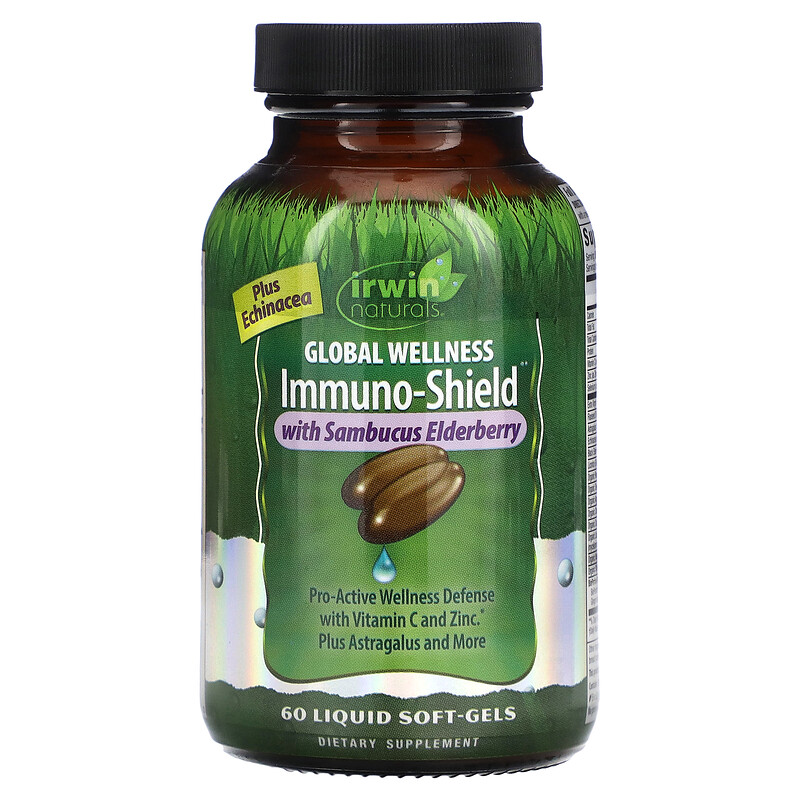 Irwin Naturals, Global Wellness Immuno-Shield с ягодами бузины, 60 желатиновых капсул
Irwin Naturals, Global Wellness Immuno-Shield с ягодами бузины, 60 желатиновых капсул