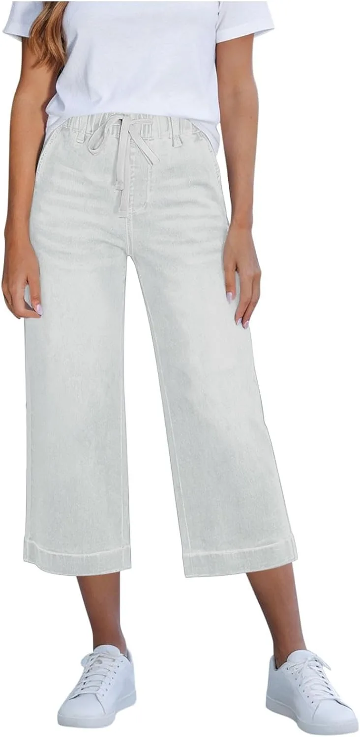 Женские капри с эластичным поясом и широкими штанинами
Женские капри с эластичным поясом и широкими штанинами