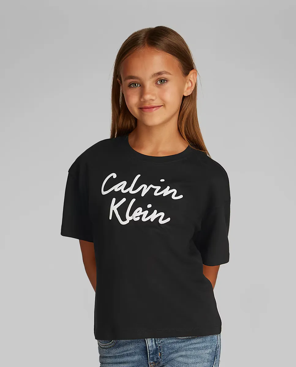 Свободная футболка для девочек с короткими рукавами и логотипом Calvin Klein, чёрный
Свободная футболка для девочек с короткими рукавами и логотипом Calvin Klein, чёрный