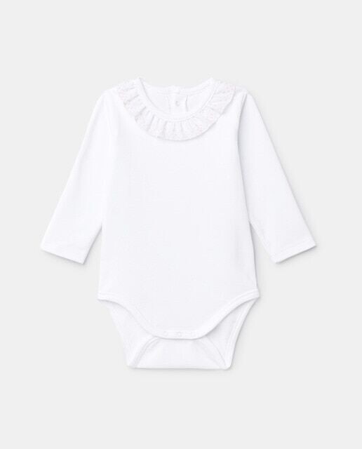 Детское боди с длинными рукавами и кружевным воротником Cotton Juice, белый