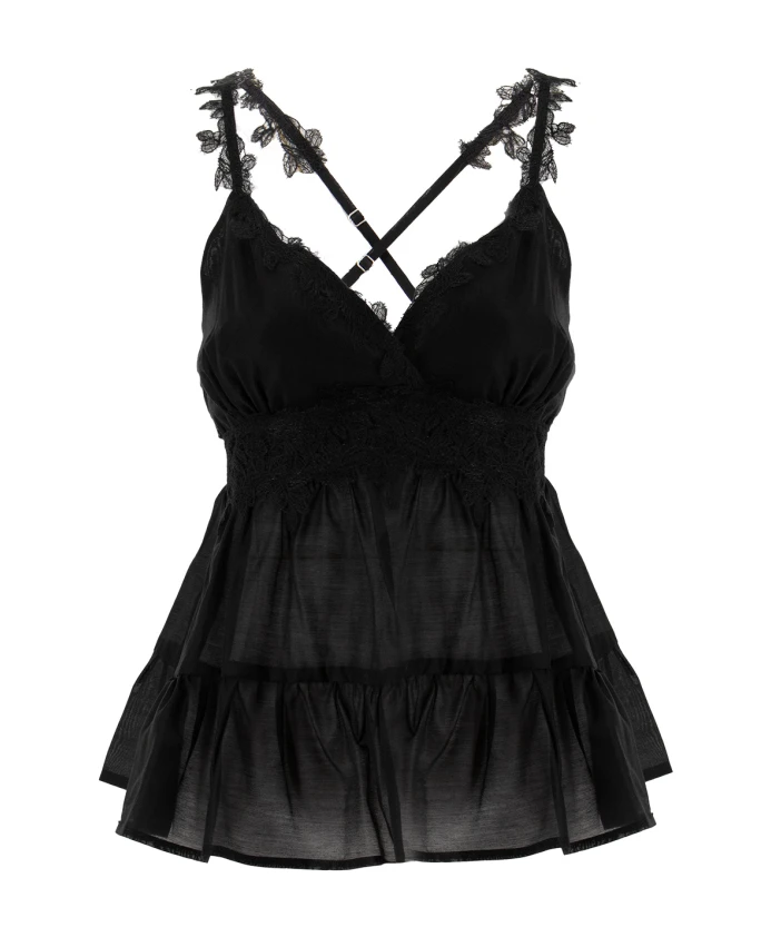 Топ с цветочным кружевом и перекрещенными бретелями Ermanno Scervino, черный
Топ с цветочным кружевом и перекрещенными бретелями Ermanno Scervino, черный