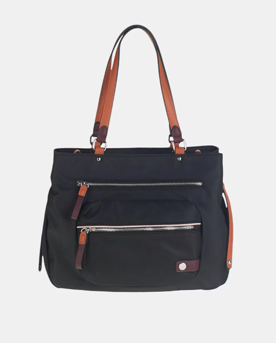 Сумка через плечо с двумя ручками из черного нейлона, сочетающая ручки и детали ручек и логотипы из кожи и бордового цвета Volum, черный
Сумка через плечо с двумя ручками из черного нейлона, сочетающая ручки и детали ручек и логотипы из кожи и бордового цвета Volum, черный