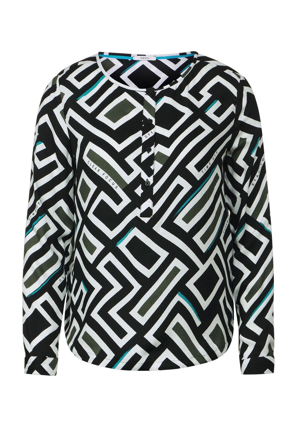 Блузка-рубашка, горловина «хенли», узор по всей поверхности, для женщин CECIL, черный
Блузка-рубашка, горловина «хенли», узор по всей поверхности, для женщин CECIL, черный
