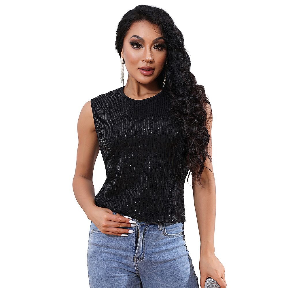 Женские топы без рукавов с блестками и блестками, жилет с круглым вырезом, топы с блестками, камзол MISSKY, черный
Женские топы без рукавов с блестками и блестками, жилет с круглым вырезом, топы с блестками, камзол MISSKY, черный