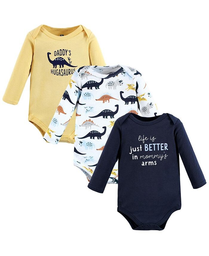Хлопковые боди с длинными рукавами для маленьких мальчиков, упаковка Hugasaurus, 3 шт. Hudson Baby, синий 
Хлопковые боди с длинными рукавами для маленьких мальчиков, упаковка Hugasaurus, 3 шт. Hudson Baby, синий