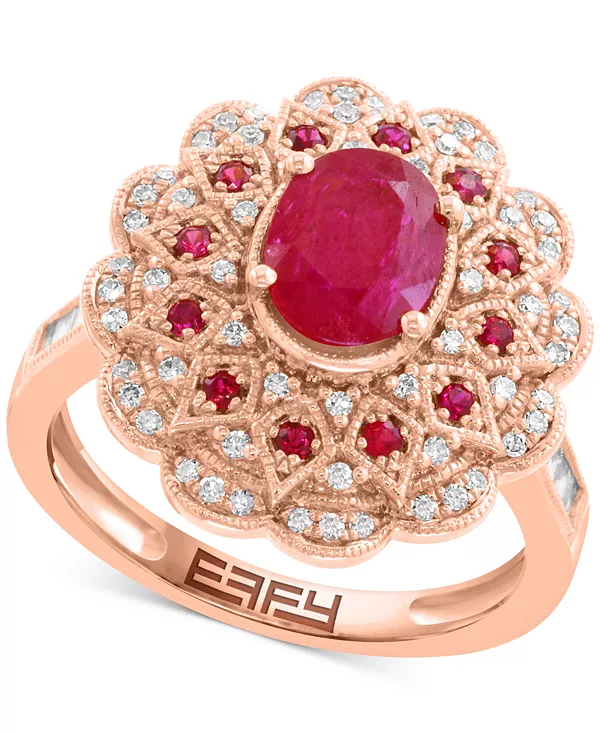 Эффектное кольцо Effy с рубином (1,5 карата) и бриллиантом (3/8 карата) из 14-каратного розового золота Effy Collection, ruby
Эффектное кольцо Effy с рубином (1,5 карата) и бриллиантом (3/8 карата) из 14-каратного розового золота Effy Collection, ruby