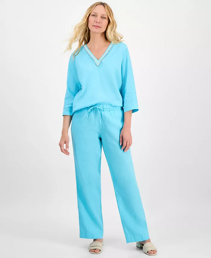 Женские льняные брюки на шнурке 100% лен Charter Club, синий
Женские льняные брюки на шнурке 100% лен Charter Club, синий