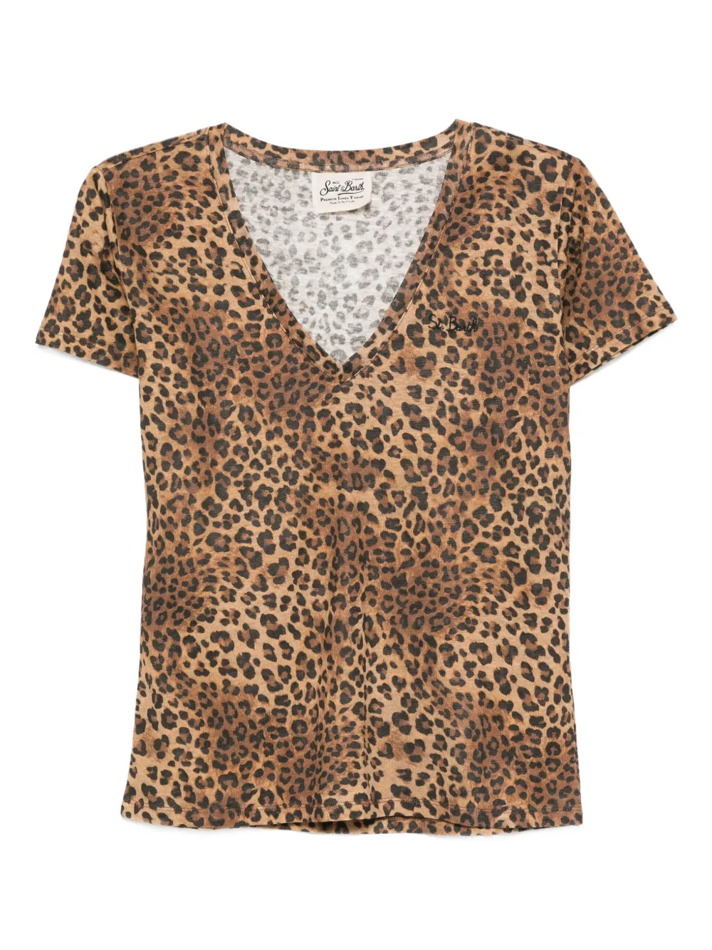 Футболка с V-образным вырезом и леопардовым принтом MC2 SAINT BARTH, коричневый 
Футболка с V-образным вырезом и леопардовым принтом MC2 SAINT BARTH, коричневый