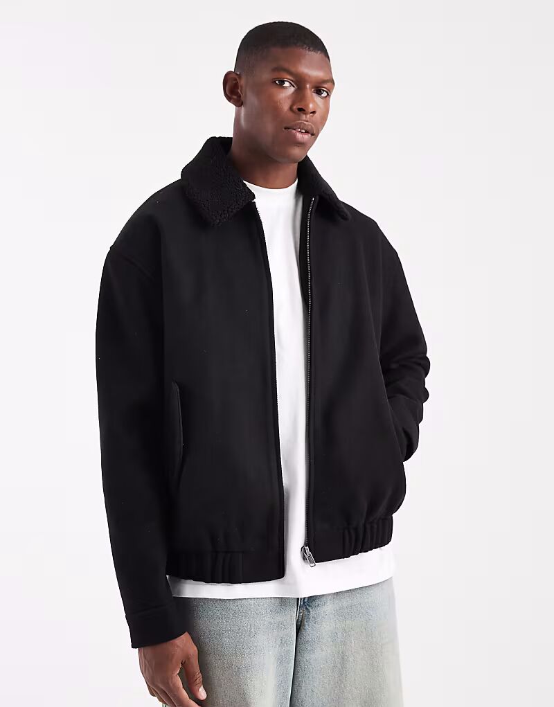 Бомбер из искусственной шерсти с воротником «борг» черного цвета Asos Design
Бомбер из искусственной шерсти с воротником «борг» черного цвета Asos Design