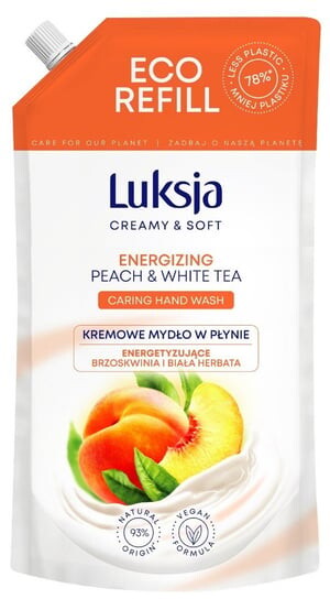 Энергизирующее жидкое мыло с персиком и белым чаем Luksja Creamy & Soft, 900 мл
Энергизирующее жидкое мыло с персиком и белым чаем Luksja Creamy & Soft, 900 мл