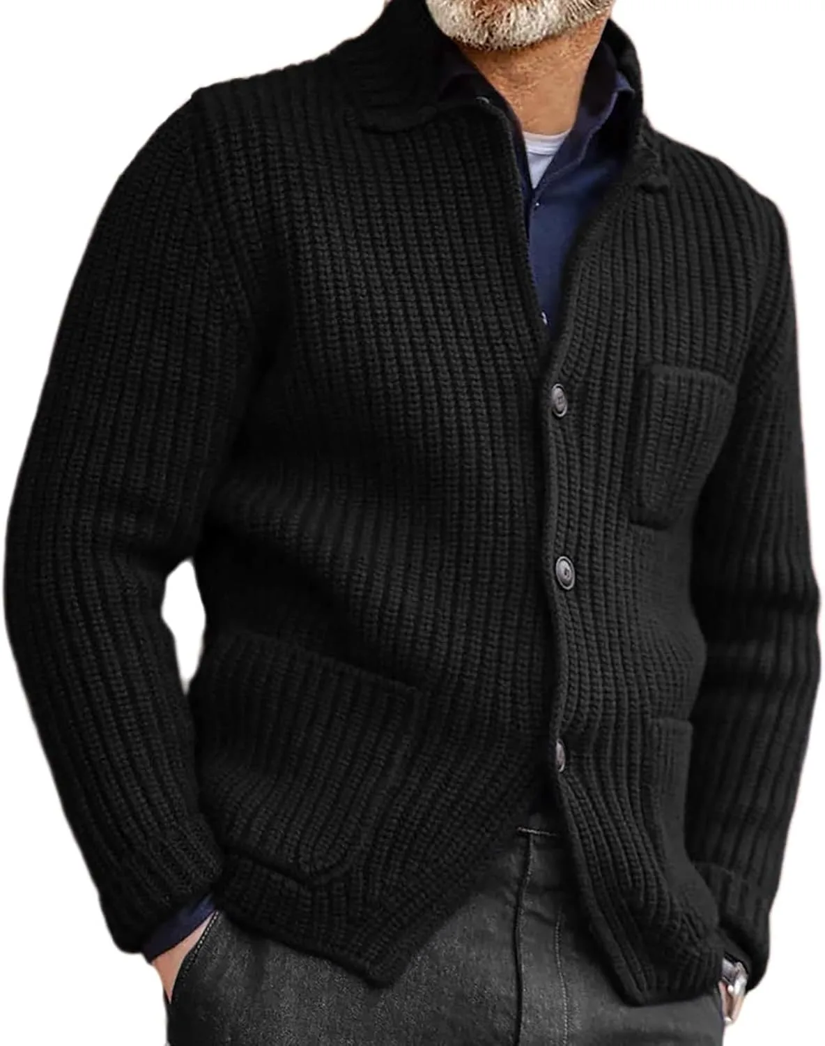 Мужской кардиган из объемной пряжи с длинными рукавами и воротником стойкой
Мужской кардиган из объемной пряжи с длинными рукавами и воротником стойкой