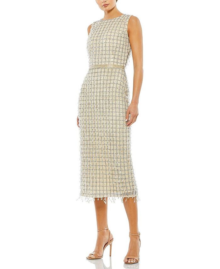 Мини-платье-футляр без рукавов Mac Duggal с высоким воротником и бисером, коричневый/бежевый
Мини-платье-футляр без рукавов Mac Duggal с высоким воротником и бисером, коричневый/бежевый