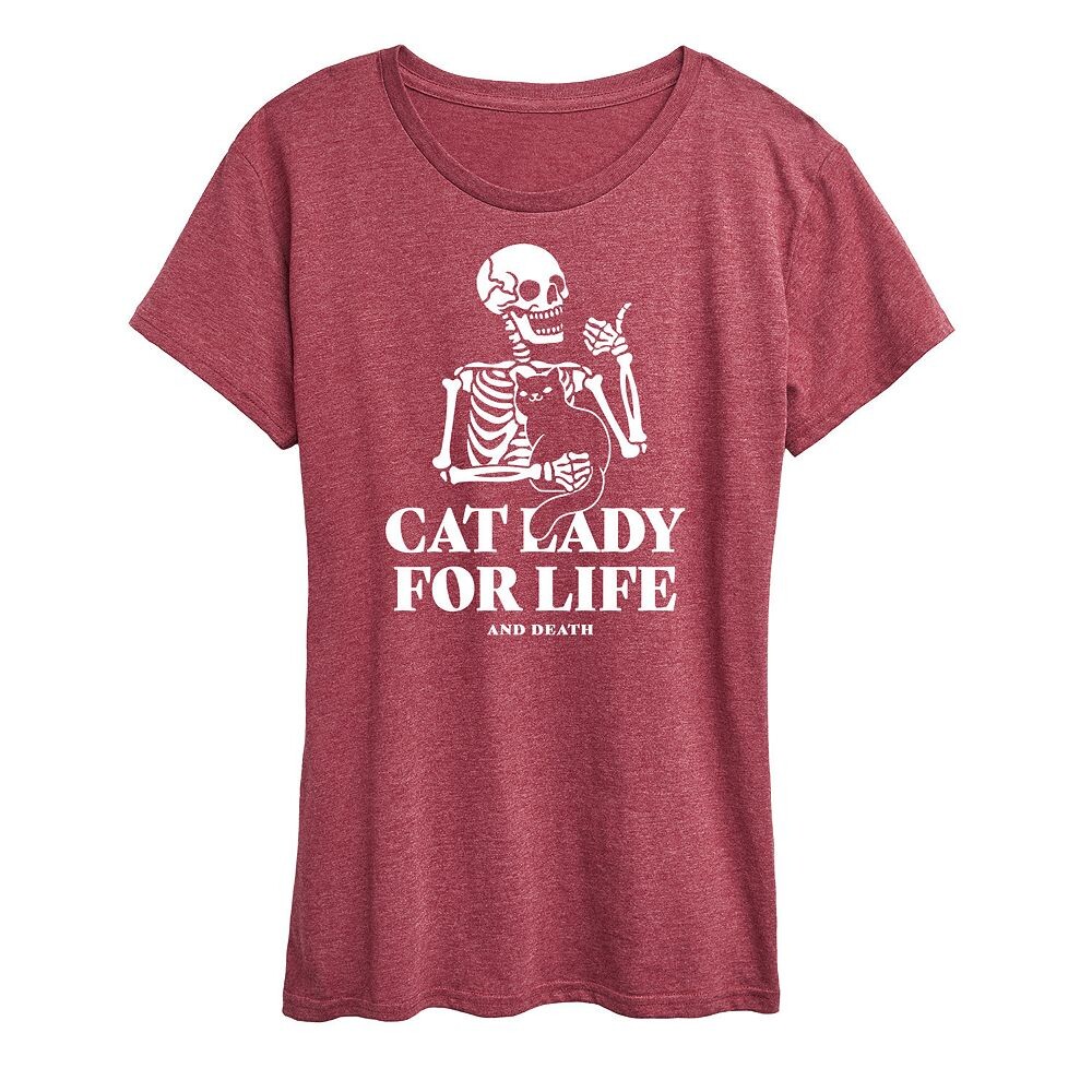 Женская футболка Cat Lady For с рисунком скелета, цвет Heather Wine 
Женская футболка Cat Lady For с рисунком скелета, цвет Heather Wine