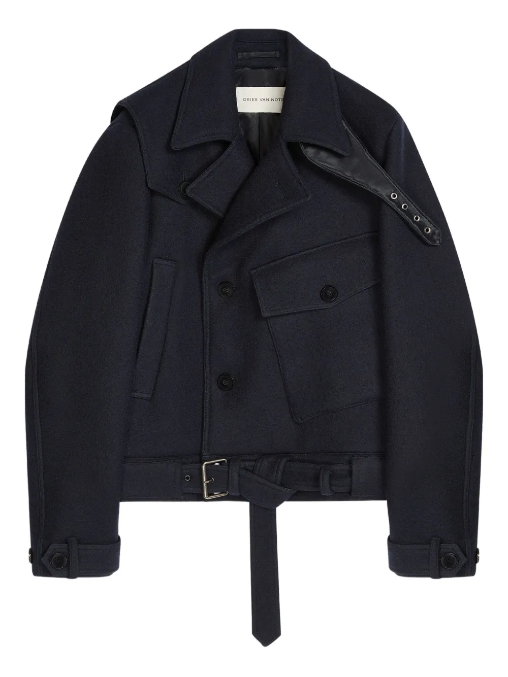 Двубортное пальто с поясом Dries Van Noten, черный 
Двубортное пальто с поясом Dries Van Noten, черный