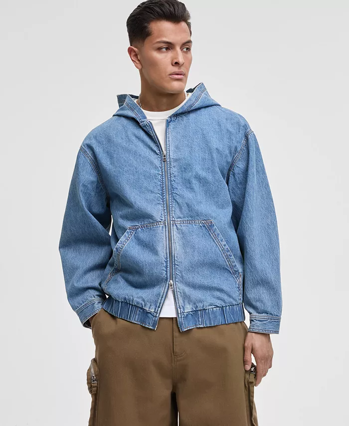 Мужская свободная джинсовая толстовка с капюшоном на молнии Mode of One, синий 
Мужская свободная джинсовая толстовка с капюшоном на молнии Mode of One, синий