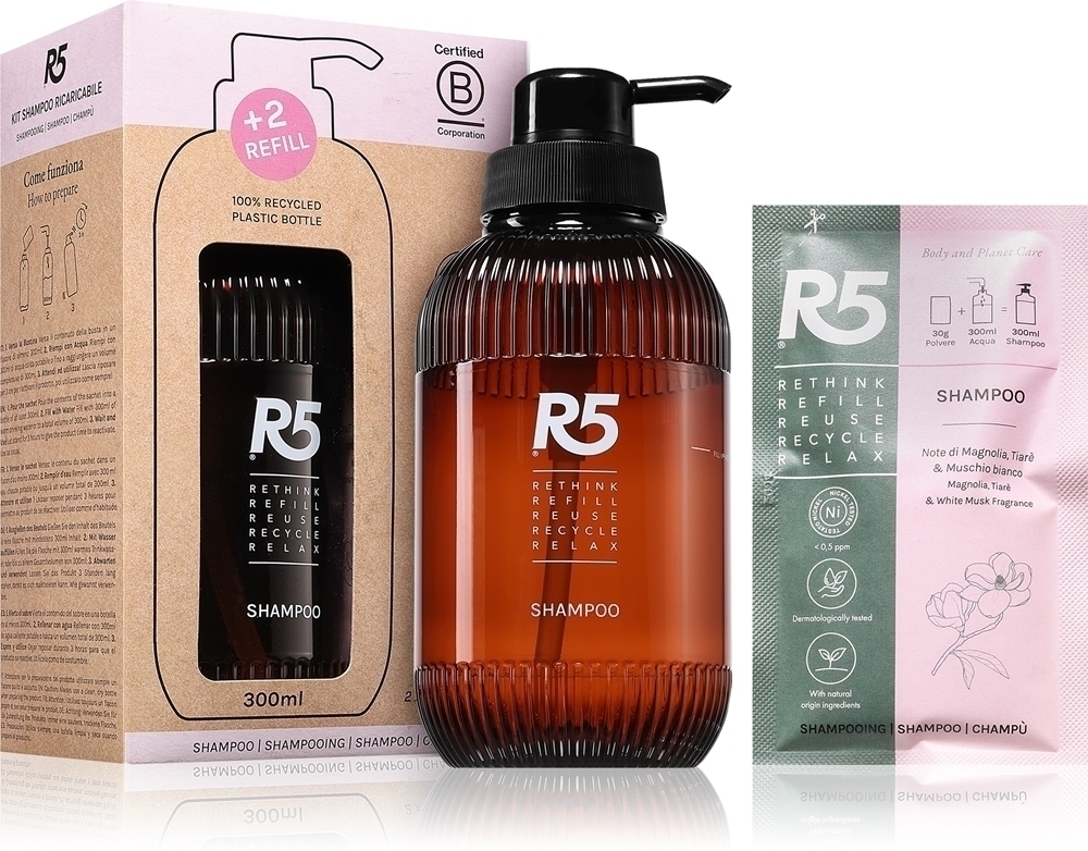 Шампунь + одна сменная упаковка R5
Шампунь + одна сменная упаковка R5