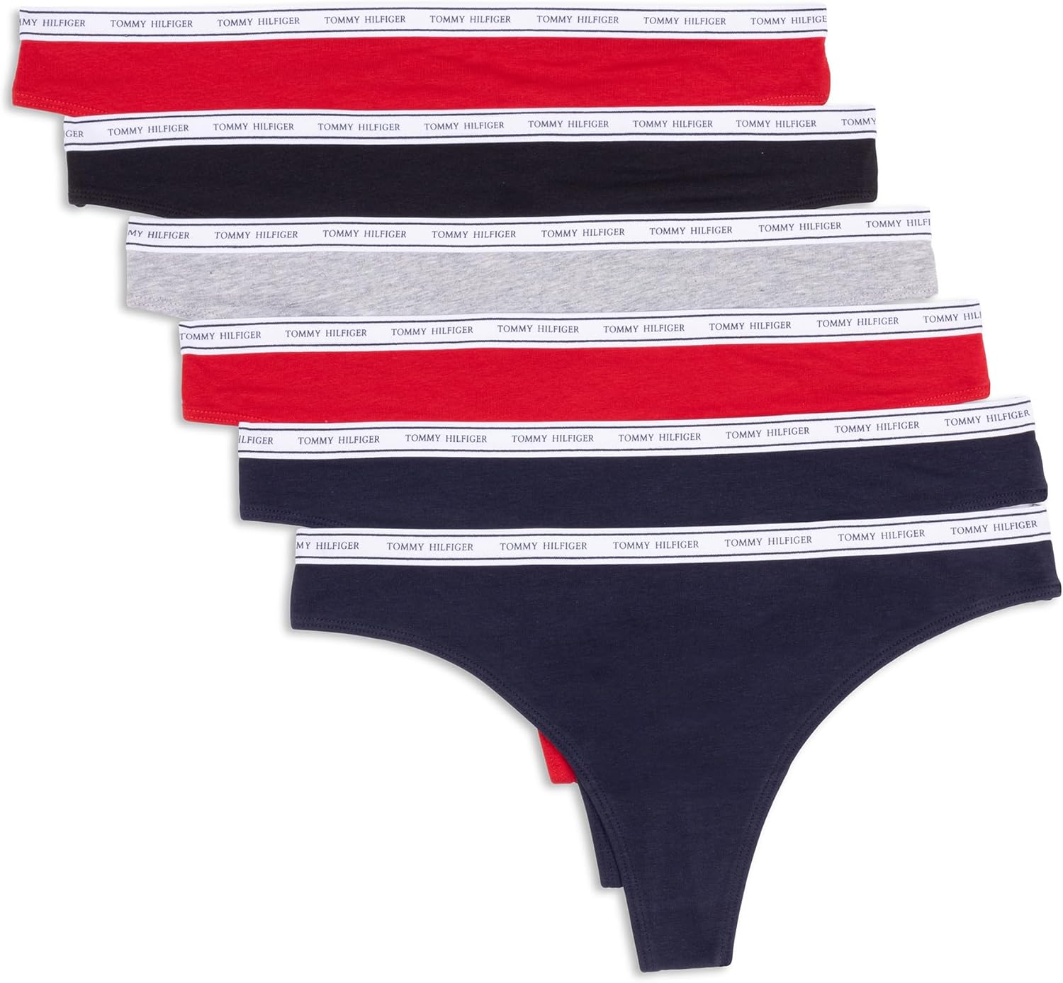 Женские хлопковые стринги Tommy Hilfiger - 6 шт., Navy /Red /Grey /Black /Grey /Navy
Женские хлопковые стринги Tommy Hilfiger - 6 шт., Navy /Red /Grey /Black /Grey /Navy
