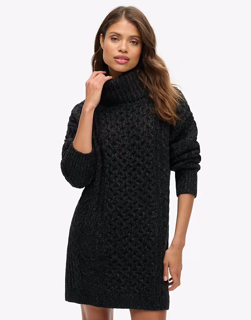 Платье-джемпер с высоким воротом и косами, черное, витое Superdry
Платье-джемпер с высоким воротом и косами, черное, витое Superdry