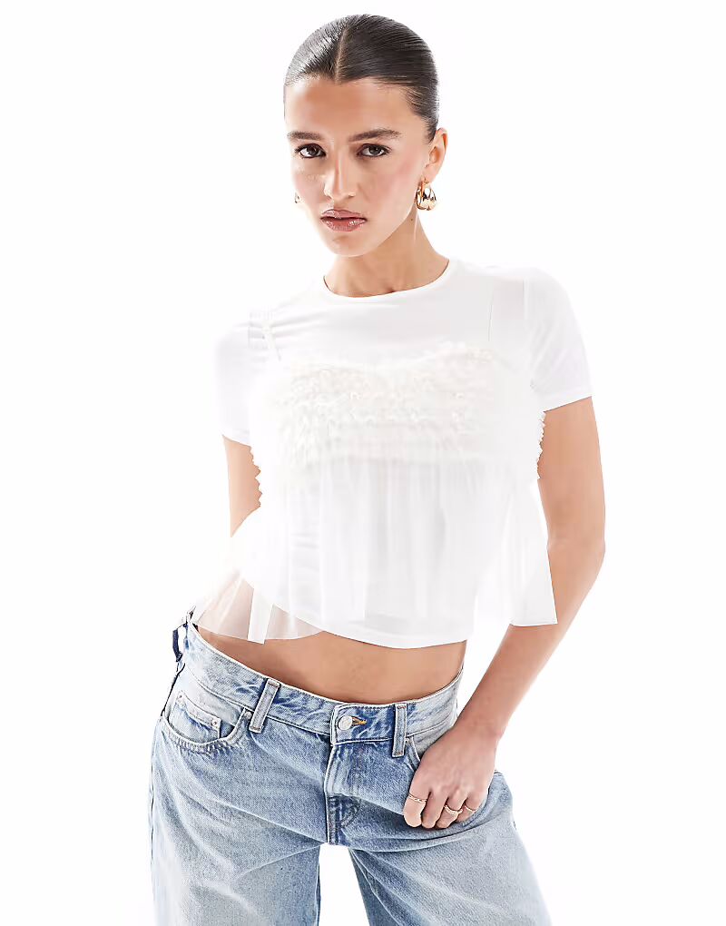 Футболка New Look из тюля в кремово-белом цвете
Футболка New Look из тюля в кремово-белом цвете