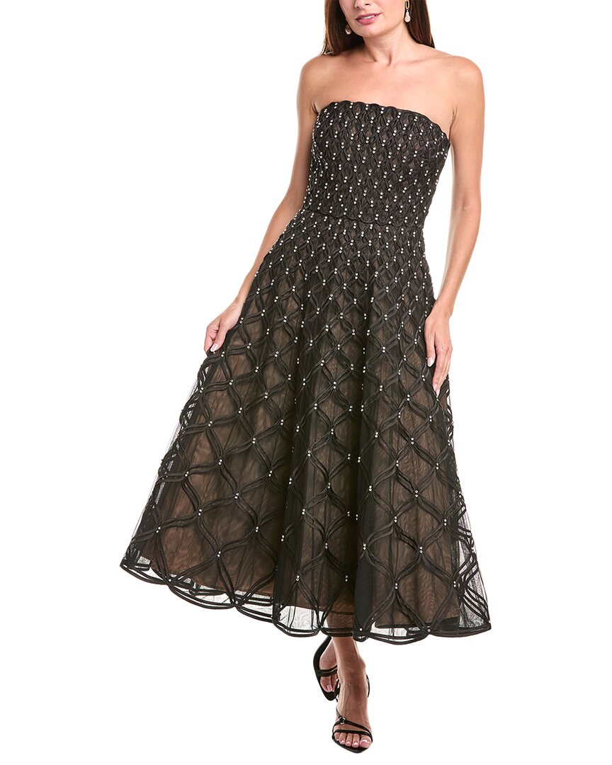 SIMKHAI Xolani Короткий рукав Миди платье, черный 
SIMKHAI Xolani Короткий рукав Миди платье, черный