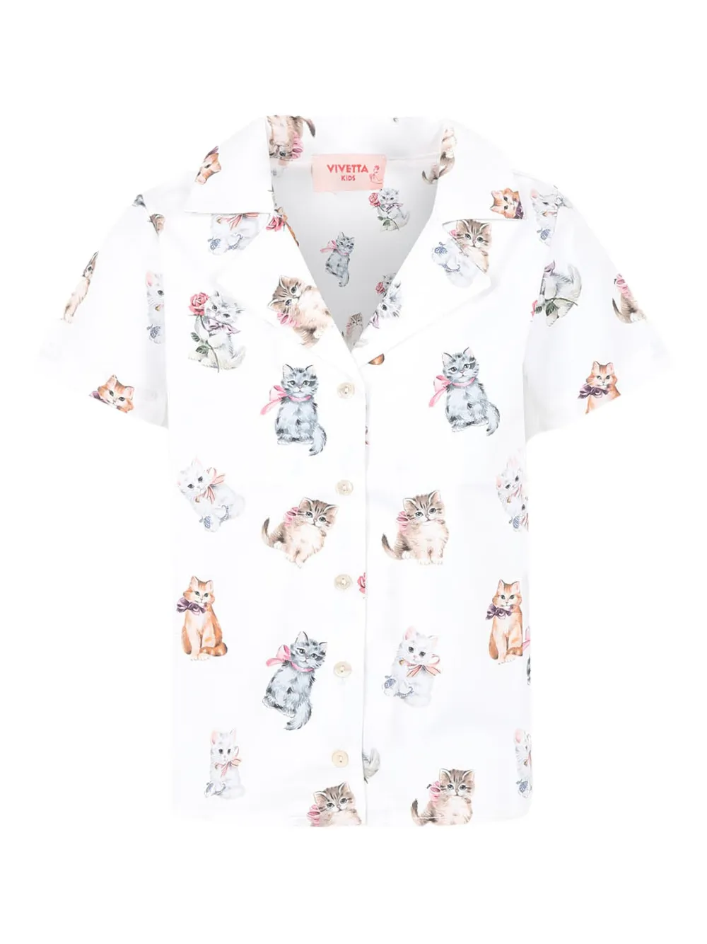 Рубашка с принтом котенка и воротником-поло Vivetta Kids, белый 
Рубашка с принтом котенка и воротником-поло Vivetta Kids, белый