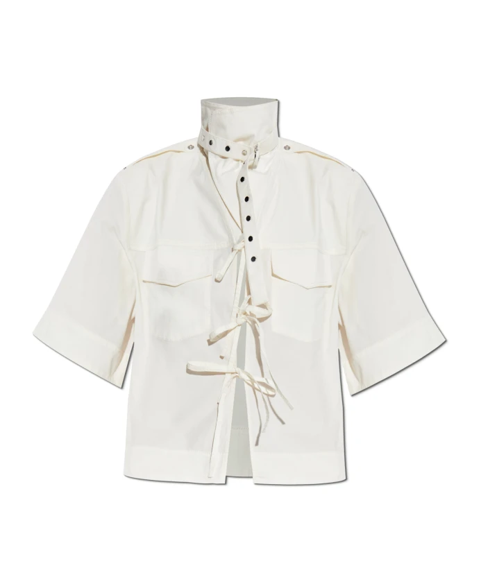 Блузка из эластичного хлопка цвета слоновой кости Ganni, бежевый
Блузка из эластичного хлопка цвета слоновой кости Ganni, бежевый