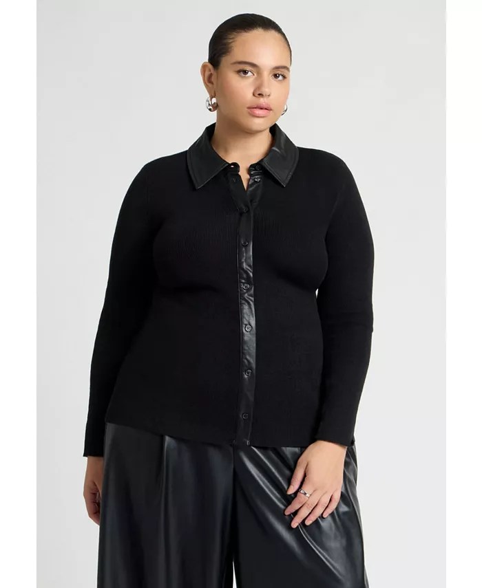 Женский свитер с деталями из искусственной кожи ELOQUII, черный
Женский свитер с деталями из искусственной кожи ELOQUII, черный