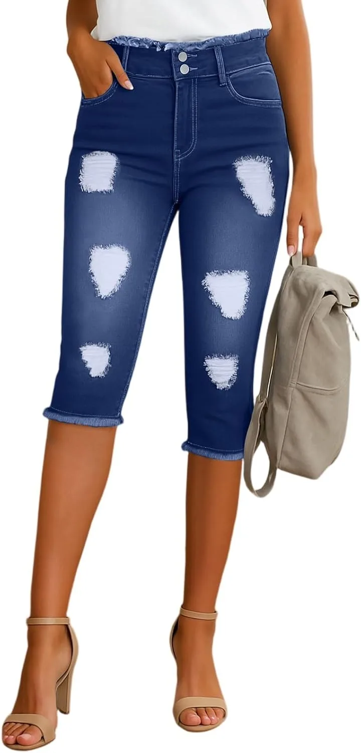 Джинсовые кэпри для женщин Stretch с рваным краем и потертостями
Джинсовые кэпри для женщин Stretch с рваным краем и потертостями